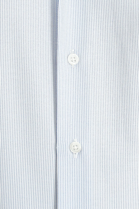 Uçuk Mavi Uzun Kol Klasik Çizgili Pamuklu Kolay Ütülenebilir Gömlek