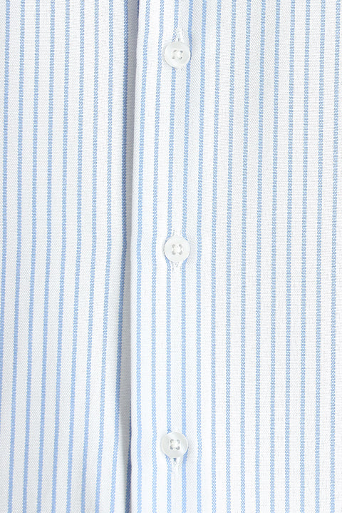 Açık Mavi Uzun Kol Klasik Çizgili Pamuklu Kolay Ütülenebilir Gömlek