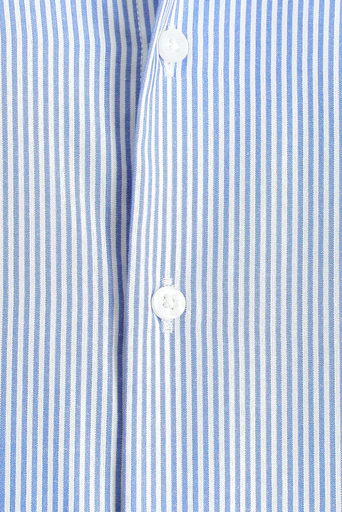 Gök Mavisi Uzun Kol Regular Fit Çizgili Pamuklu Kolay Ütülenebilir Gömlek