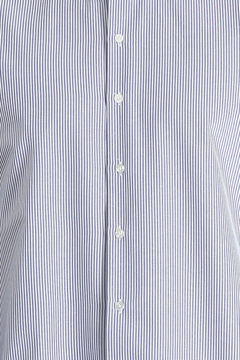Koyu Mavi  Uzun Kol Regular Fit Çizgili Pamuklu Kolay Ütülenebilir Gömlek