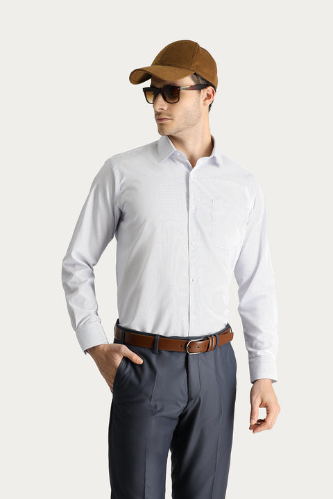 Beyaz Uzun Kol Klasik Çizgili Non Iron Pamuklu Gömlek