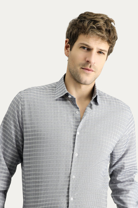 Orta Füme Uzun Kol Regular Fit Ekose Pamuk Gömlek