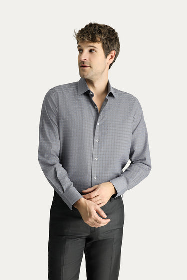 Koyu Lacivert Uzun Kol Regular Fit Ekose Pamuk Gömlek