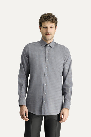 Koyu Lacivert Uzun Kol Regular Fit Ekose Pamuk Gömlek