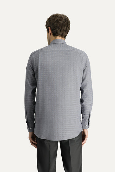 Koyu Lacivert Uzun Kol Regular Fit Ekose Pamuk Gömlek