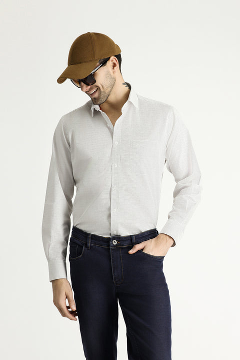 Açık Kahve  Uzun Kol Klasik Desenli Pamuk Gömlek