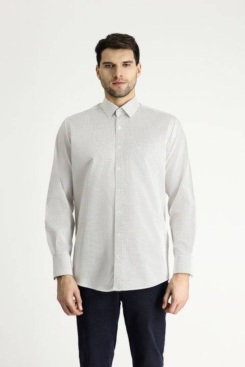 Açık Kahve  Uzun Kol Klasik Desenli Pamuk Gömlek