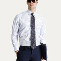 Light Blue Long Sleeve Classic Plaid Cotton Shirt