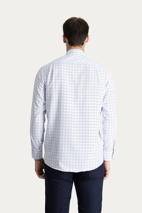 Light Blue Long Sleeve Classic Plaid Cotton Shirt