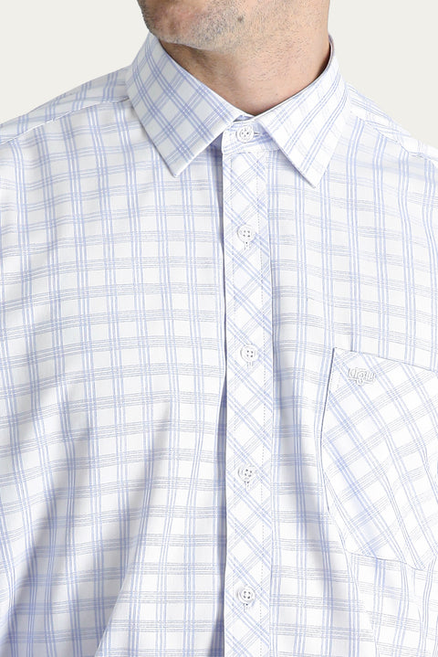 Light Blue Long Sleeve Classic Plaid Cotton Shirt