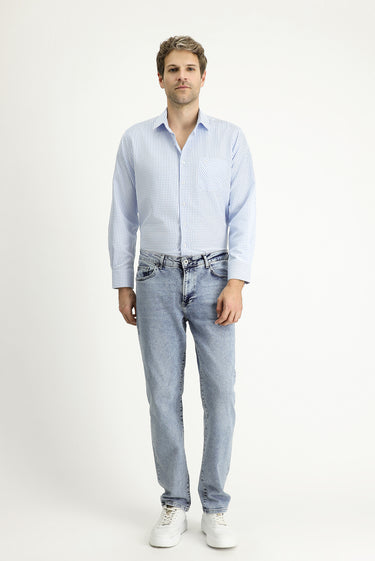 Açık Mavi Uzun Kol Regular Fit Ekose Pamuklu Kolay Ütülenebilir Gömlek