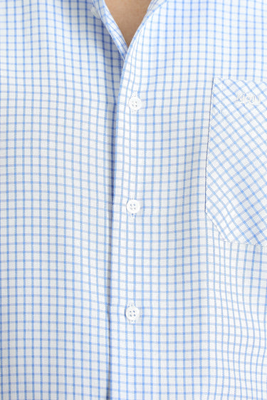 Açık Mavi Uzun Kol Regular Fit Ekose Pamuklu Kolay Ütülenebilir Gömlek