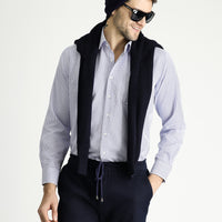 Koyu Mavi  Uzun Kol Regular Fit Ekose Pamuklu Kolay Ütülenebilir Gömlek