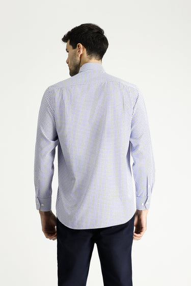 Koyu Mavi  Uzun Kol Regular Fit Ekose Pamuklu Kolay Ütülenebilir Gömlek