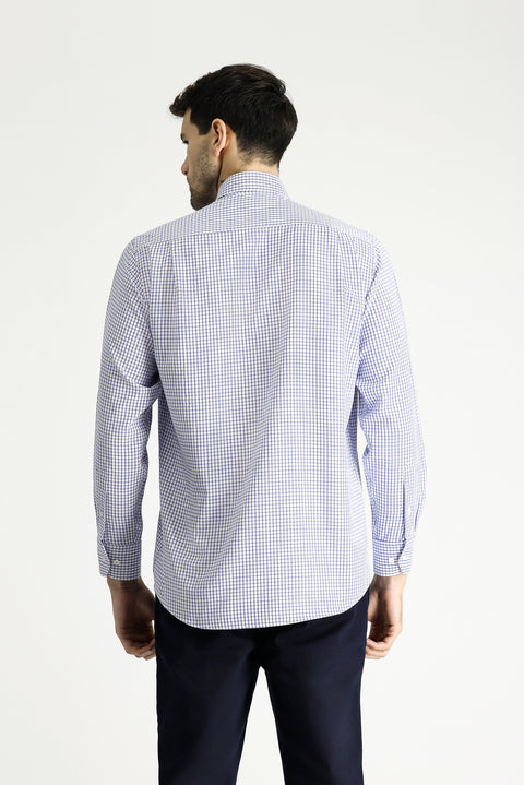 Koyu Mavi  Uzun Kol Regular Fit Ekose Pamuklu Kolay Ütülenebilir Gömlek