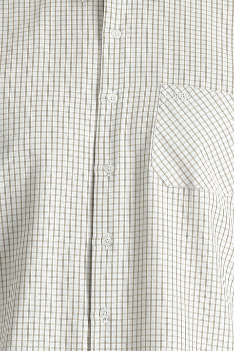 Orta Bej Uzun Kol Regular Fit Ekose Pamuklu Kolay Ütülenebilir Gömlek