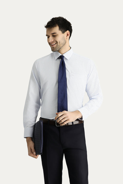 Uçuk Mavi Uzun Kol Regular Fit Ekose Pamuklu Kolay Ütülenebilir Gömlek