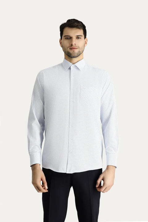 Uçuk Mavi Uzun Kol Regular Fit Ekose Pamuklu Kolay Ütülenebilir Gömlek