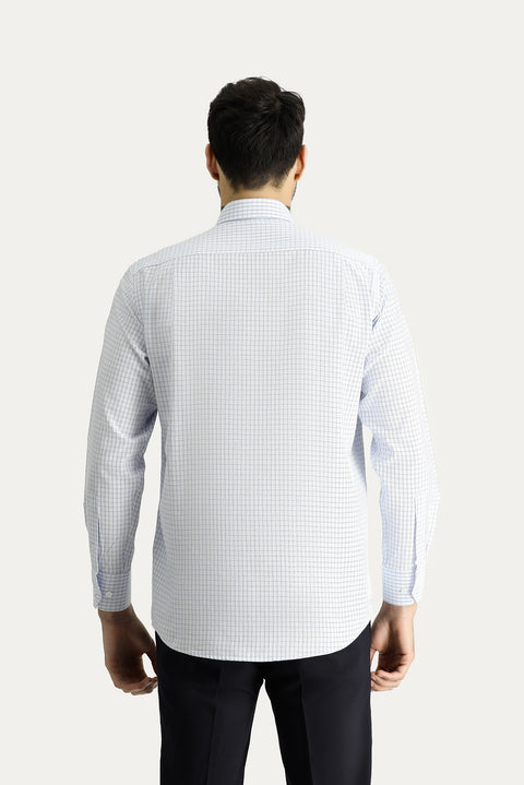 Uçuk Mavi Uzun Kol Regular Fit Ekose Pamuklu Kolay Ütülenebilir Gömlek