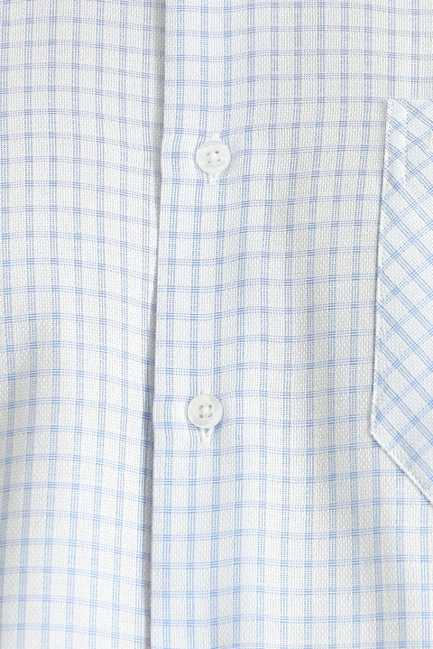 Uçuk Mavi Uzun Kol Regular Fit Ekose Pamuklu Kolay Ütülenebilir Gömlek