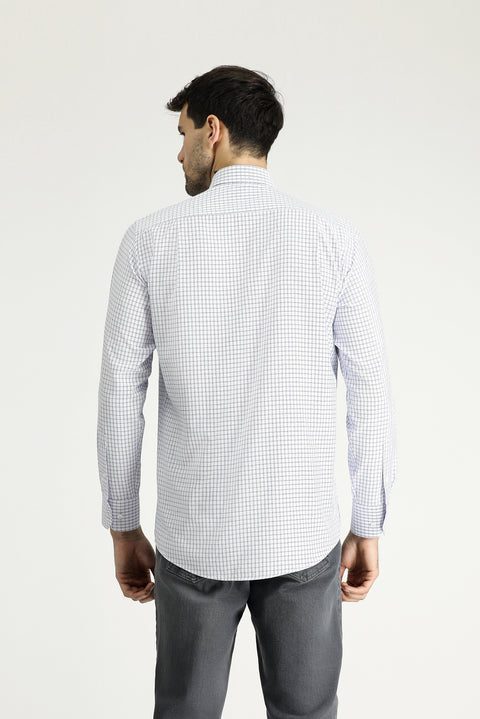 Koyu Mavi  Uzun Kol Regular Fit Ekose Pamuklu Kolay Ütülenebilir Gömlek