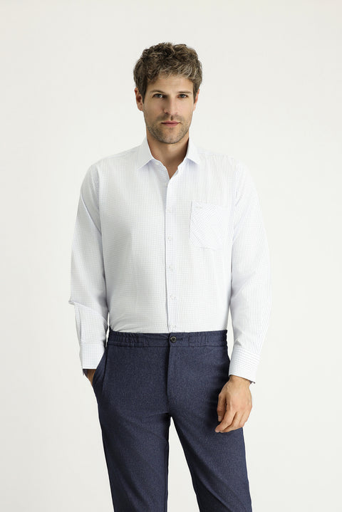 Uçuk Mavi Uzun Kol Regular Fit Ekose Pamuklu Kolay Ütülenebilir Gömlek