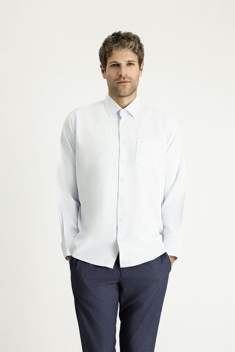 Uçuk Mavi Uzun Kol Regular Fit Ekose Pamuklu Kolay Ütülenebilir Gömlek