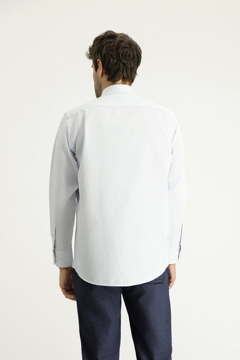 Uçuk Mavi Uzun Kol Regular Fit Ekose Pamuklu Kolay Ütülenebilir Gömlek