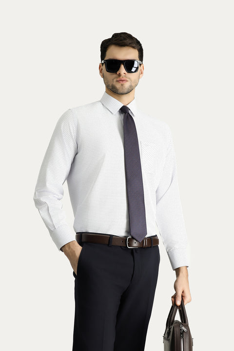 Koyu Mavi  Uzun Kol Regular Fit Ekose Pamuklu Kolay Ütülenebilir Gömlek