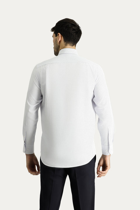 Koyu Mavi  Uzun Kol Regular Fit Ekose Pamuklu Kolay Ütülenebilir Gömlek