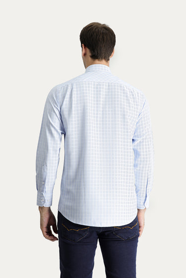 Uçuk Mavi Uzun Kol Regular Fit Ekose Pamuklu Kolay Ütülenebilir Gömlek