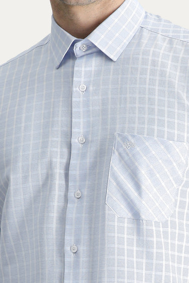 Uçuk Mavi Uzun Kol Regular Fit Ekose Pamuklu Kolay Ütülenebilir Gömlek