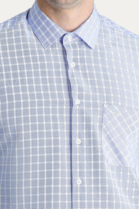 Açık Mavi Uzun Kol Regular Fit Ekose Pamuklu Kolay Ütülenebilir Gömlek