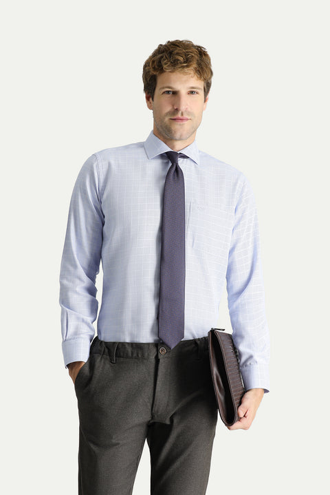Blue Long Sleeve Non-Iron Classic Patterned Cotton Shirt
