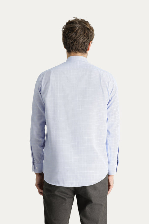 Blue Long Sleeve Non-Iron Classic Patterned Cotton Shirt