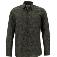 Orta Füme Uzun Kol Slim Fit Dar Kesim Baskılı Pamuk Gömlek