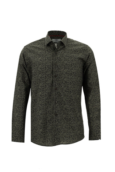 Orta Füme Uzun Kol Slim Fit Dar Kesim Baskılı Pamuk Gömlek