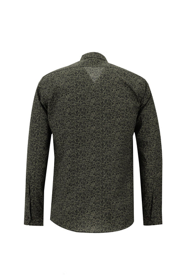 Orta Füme Uzun Kol Slim Fit Dar Kesim Baskılı Pamuk Gömlek