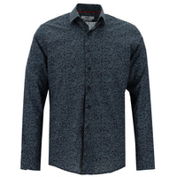 Koyu Mavi  Uzun Kol Slim Fit Dar Kesim Baskılı Pamuk Gömlek