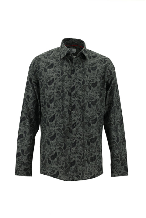 Orta Antrasit Uzun Kol Slim Fit Dar Kesim Baskılı Pamuk Spor Gömlek