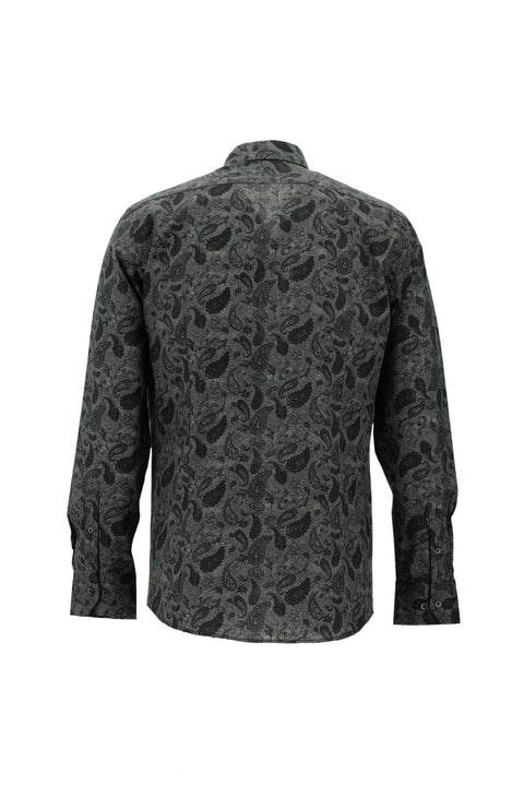 Orta Antrasit Uzun Kol Slim Fit Dar Kesim Baskılı Pamuk Spor Gömlek