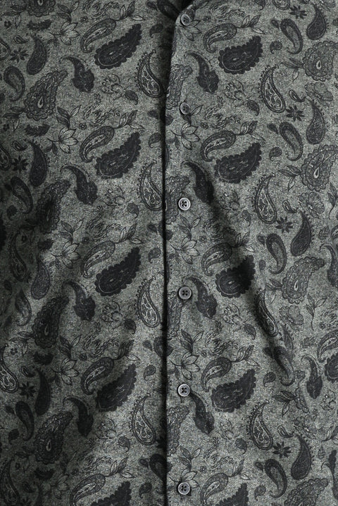 Orta Antrasit Uzun Kol Slim Fit Dar Kesim Baskılı Pamuk Spor Gömlek