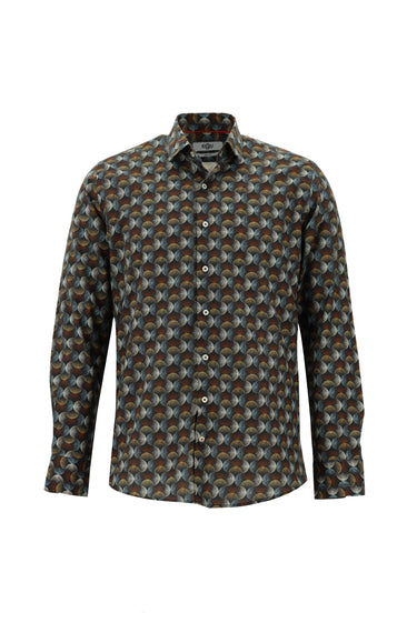  Kiremit Uzun Kol Baskılı Slim Fit Dar Kesim Pamuk Gömlek