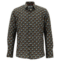 Kiremit Uzun Kol Baskılı Slim Fit Dar Kesim Pamuk Gömlek