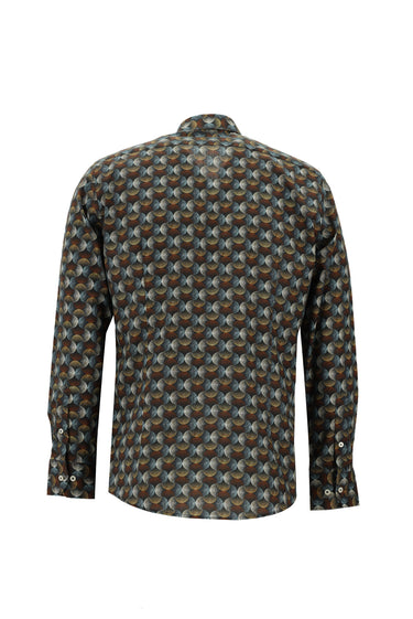  Kiremit Uzun Kol Baskılı Slim Fit Dar Kesim Pamuk Gömlek