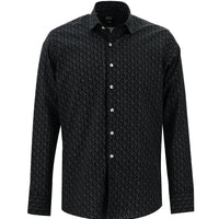 Siyah Uzun Kol Baskılı Slim Fit Dar Kesim Pamuk Gömlek