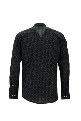  Siyah Uzun Kol Baskılı Slim Fit Dar Kesim Pamuk Gömlek