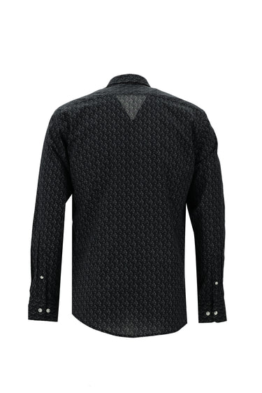 Siyah Uzun Kol Baskılı Slim Fit Dar Kesim Pamuk Gömlek