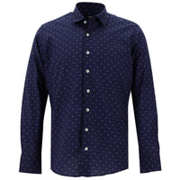 Açık Lacivert Uzun Kol Baskılı Slim Fit Dar Kesim Pamuk Gömlek