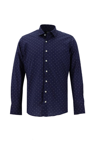  Açık Lacivert Uzun Kol Baskılı Slim Fit Dar Kesim Pamuk Gömlek